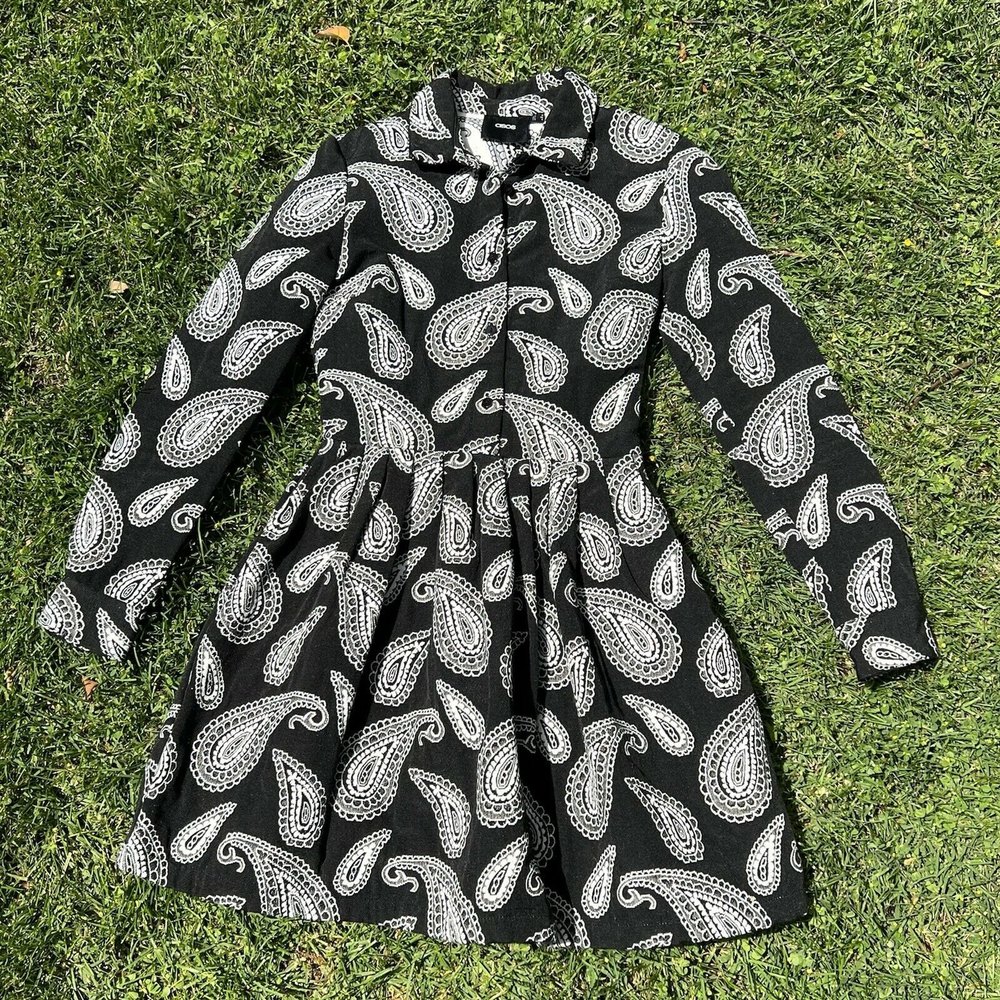 Asos Women's Size US 4 UK 8 Black White Paisley Print Long Sleeve Tapestry Dress